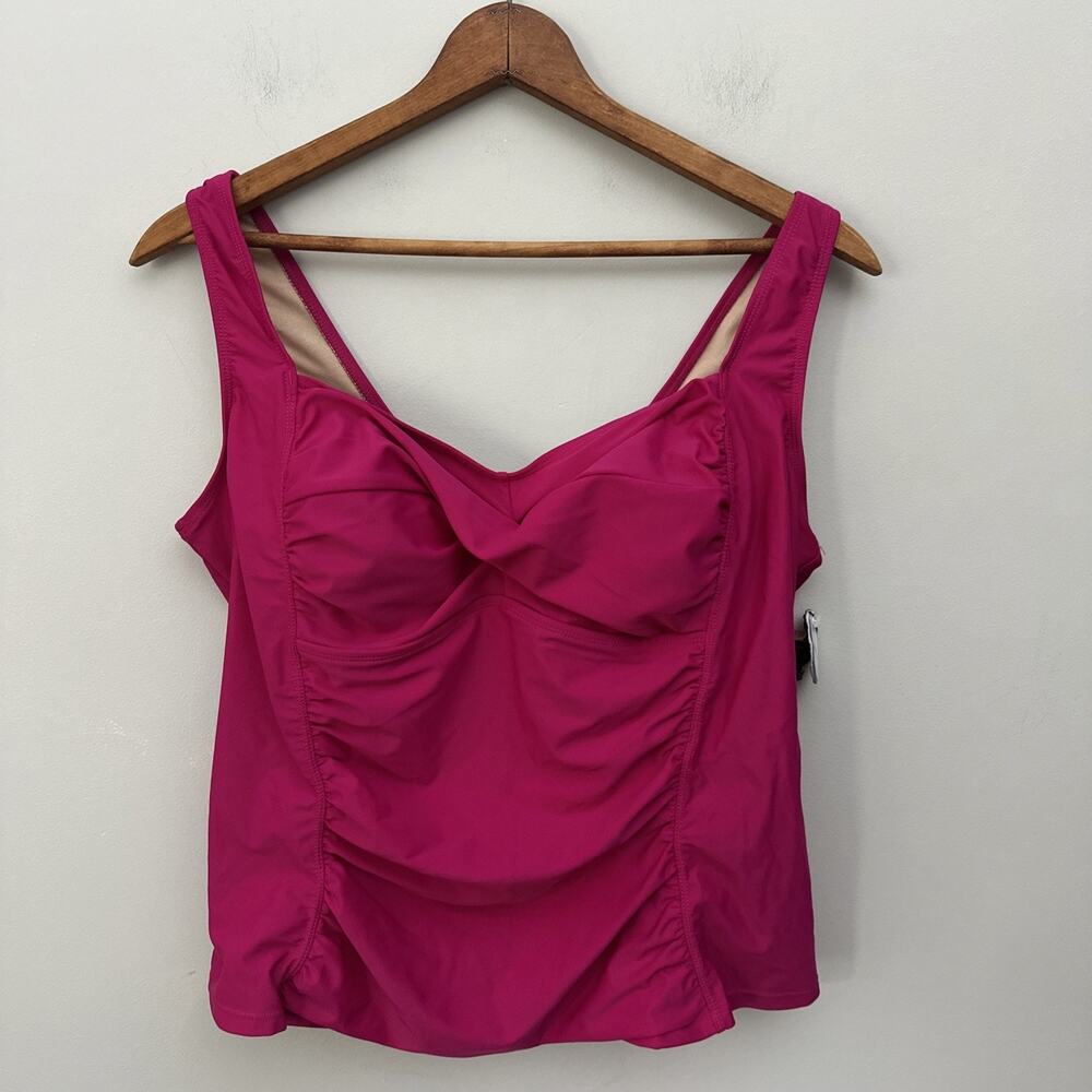 Tropiculture Swimwear Womens 20 Fuschia Pink Tankini Top Only Ruched Beach